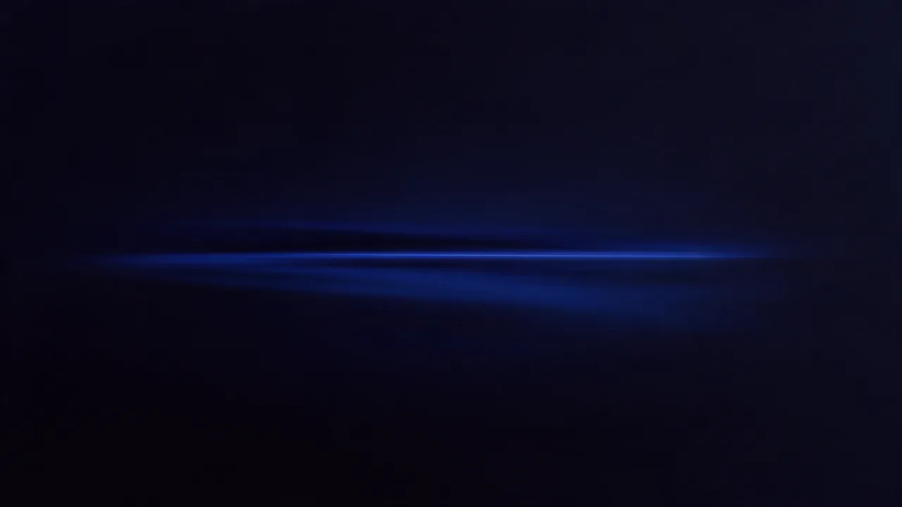 Abstraktní grafika, kde se pruh modrého světla natahuje a rozostřuje přes tmavý rám
