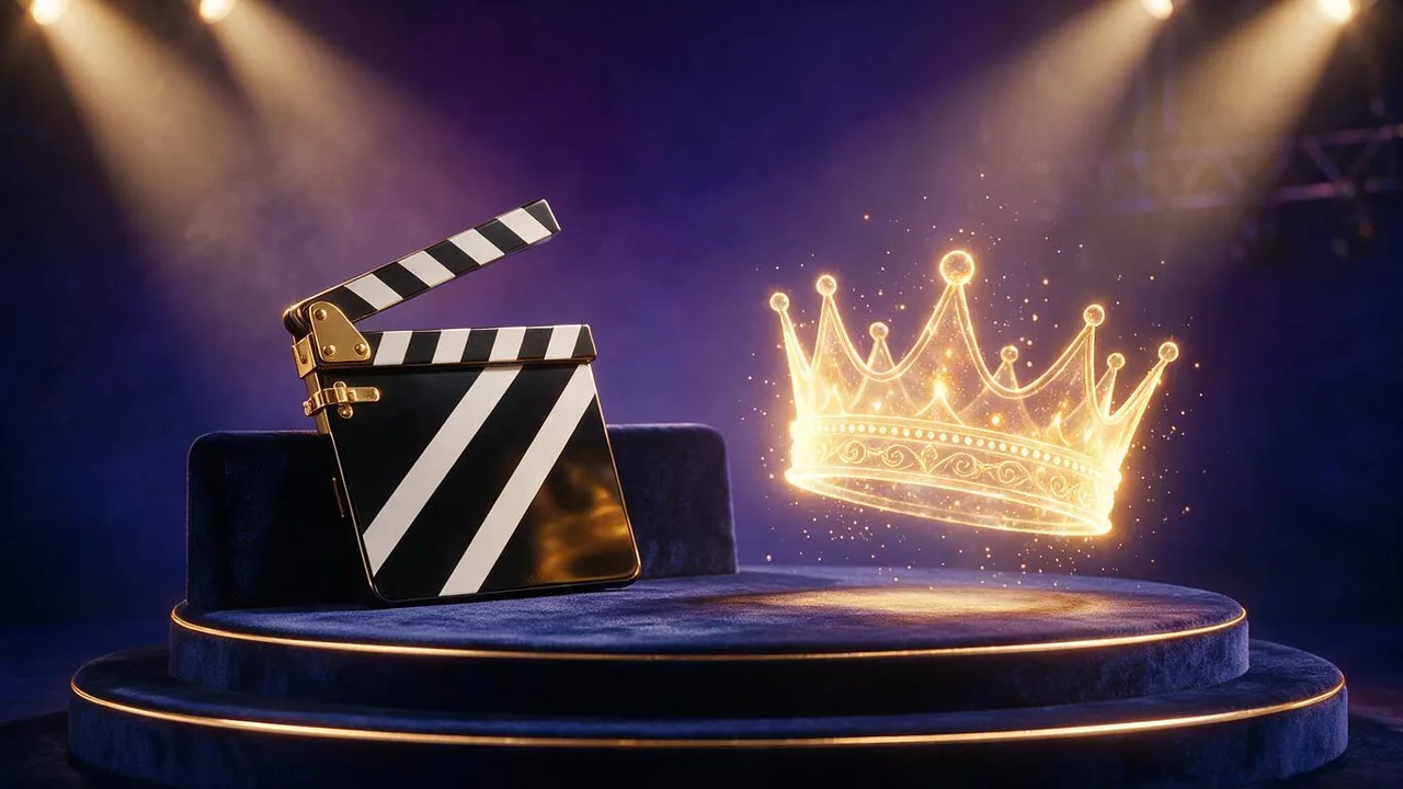 Abstraktní fialovo-indigový filmový pás, který se rozvíjí do stohu vrstvených skleněných dlaždic - obraz plánu Director.