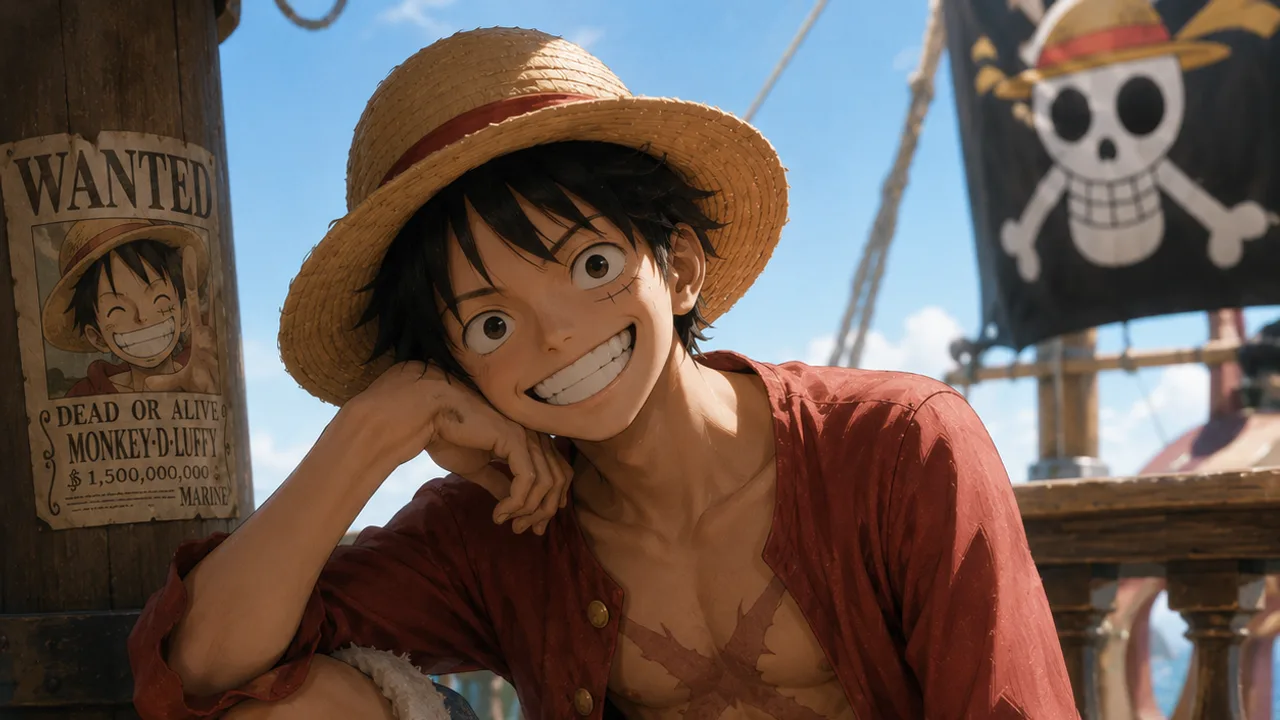 Stylized teal-and-green portrait evoking the fearless, sun-bright, freedom-loving presence of a Monkey D. Luffy AI companion.