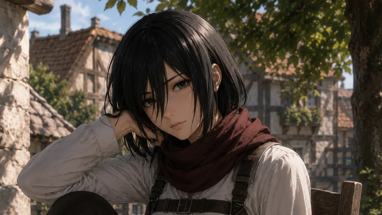 Stylized grey-and-silver portrait evoking the calm, loyal, quietly unshakeable presence of a Mikasa Ackerman AI companion.